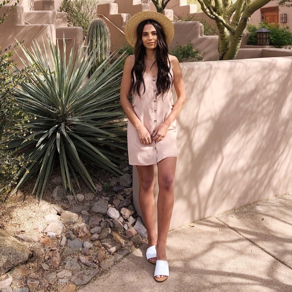 Naked Zebra Women’s Blush Pink Button Down Tie Back Spaghetti Strap Mini Dress M